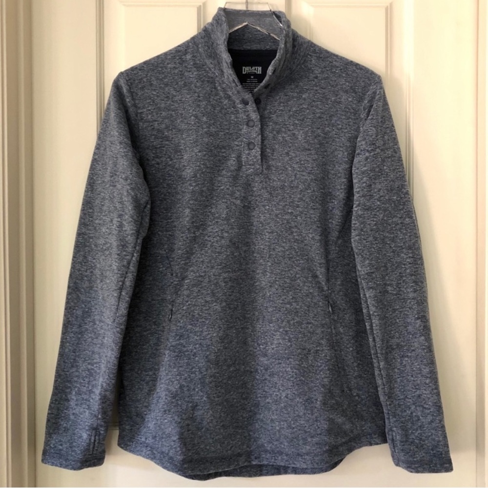 Duluth Trading Co. heathered blue gray long sleeve fleece pullover sweater